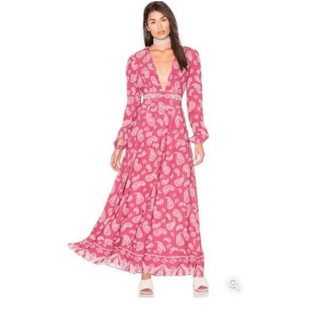 Majorelle Red Paisley Long Sleeve Gypset Boho Maxi Dress Size S